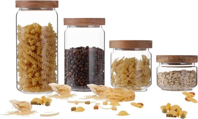 Glass Jar with Acacia Wood Air-tight Lid (500 ml) - Image 6