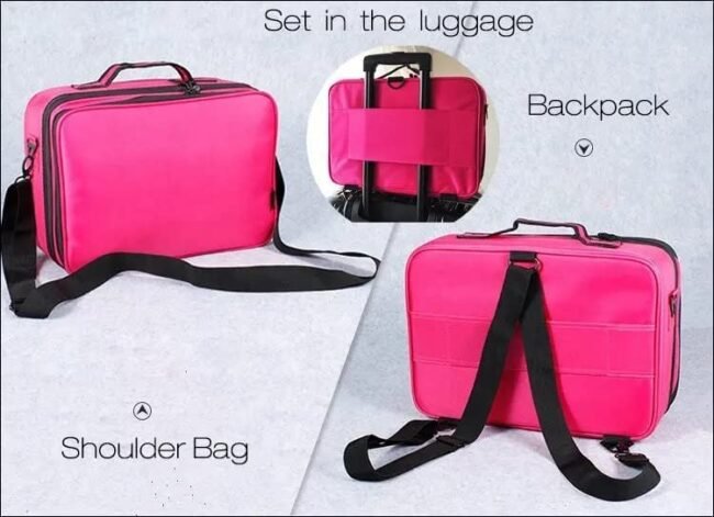 Professional Multilayer Makeup Artist Travel Bag Large Waterproof Cosmetic , Accessories And Makeup Bag Pink Color