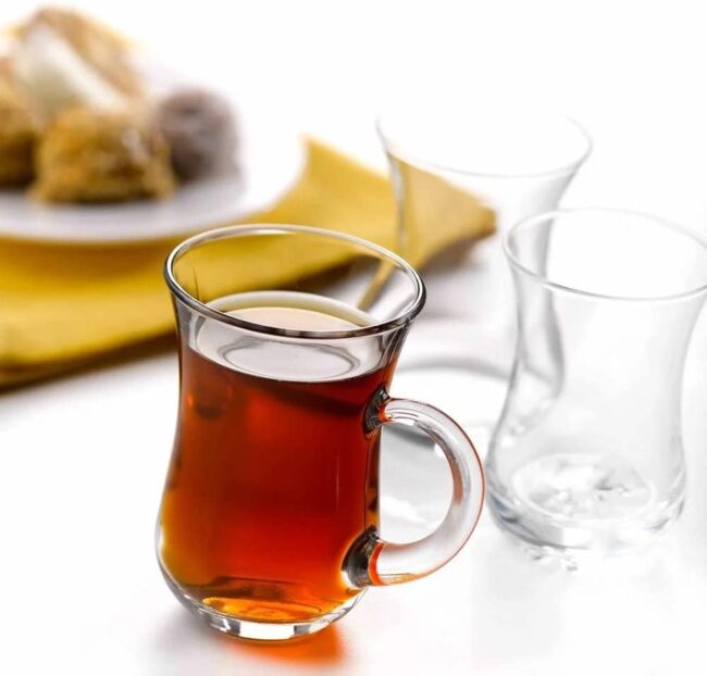 Turkish Tea Set KEYIF Estekana 6 Cups with 6 Handle 140ml Turkey Origin
