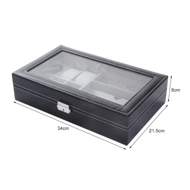 Leather Watch & Glasses Box Organizer 6 Slots For Watches And 3 Slots For Glasses