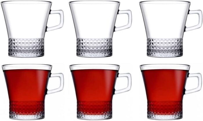 Tea Mug Set Kuvars 6 Cups 250 ml Clear Color Turkey Origin