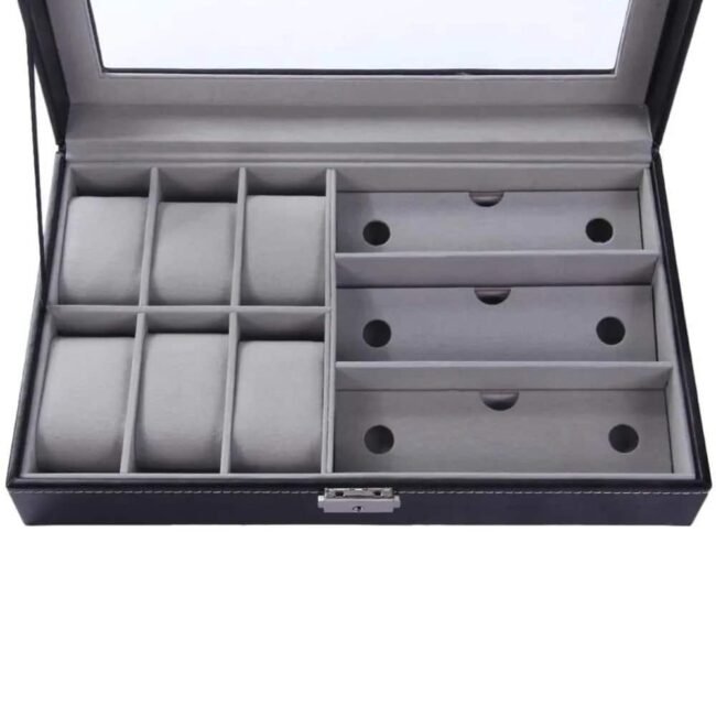 Leather Watch & Glasses Box Organizer 6 Slots For Watches And 3 Slots For Glasses