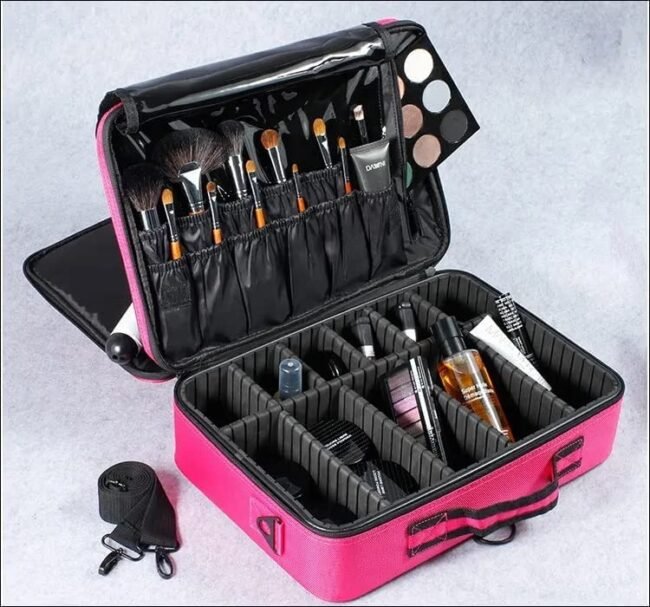 Professional Multilayer Makeup Artist Travel Bag Large Waterproof Cosmetic , Accessories And Makeup Bag Pink Color