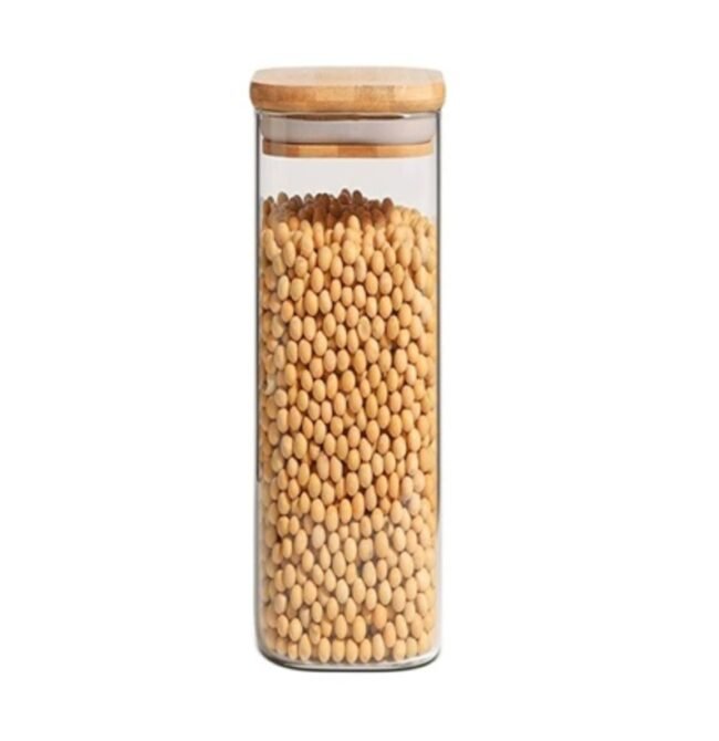 Square Kitchen Glass Jar With Airtight Bamboo Lid (750ml)