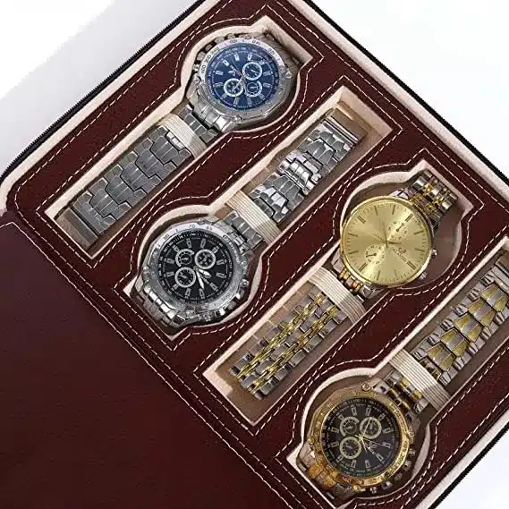 Watch Wallet Portable Travel Zipper Case (Brown) With 8 Slot