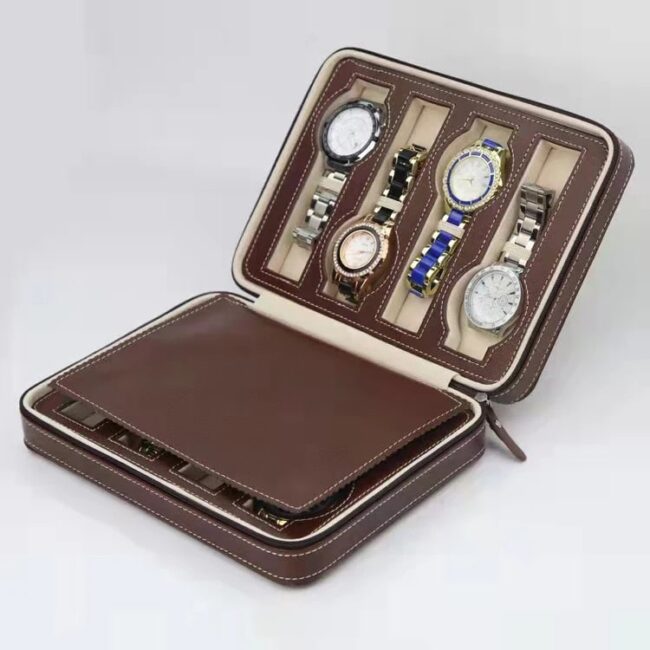 Watch Wallet Portable Travel Zipper Case (Brown) With 8 Slot