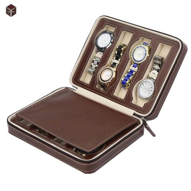 Watch Wallet Portable Travel Zipper Case (Brown) With 8 Slot