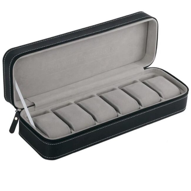 Watch Box Portable Travel Zipper Case (Black) With 6 Slot