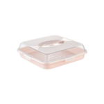 Dunya Plastic Square Cake Carrier Box With Clip Lock Cover-BPA Free-(33 * 33Cm)-Turkey Made Pink