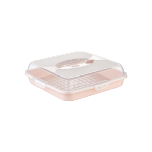 Dunya Plastic Square Cake Carrier Box With Clip Lock Cover-BPA Free-(33 * 33Cm)-Turkey Made Pink