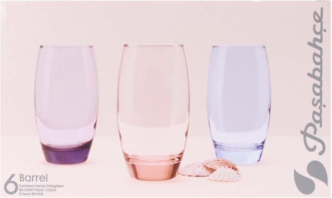 Pasabahce Large Juice Cups Set of 6 - Barrel- 500 ml -Pink Color- Turkey Origin