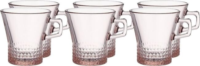 Pasabahce Tea Mug Set Kuvars -6 Cups- 250 ml -Pink Color-Turkey Origin