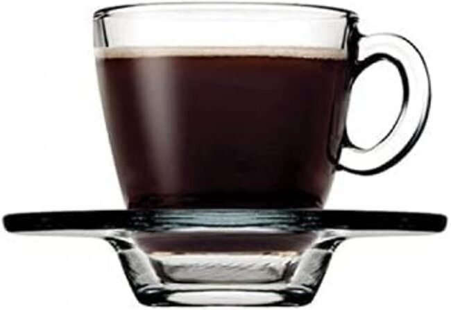 Pasabahce Aqua Espresso and Turkish Coffee Cups 6 with 6 Saucers- 72ml