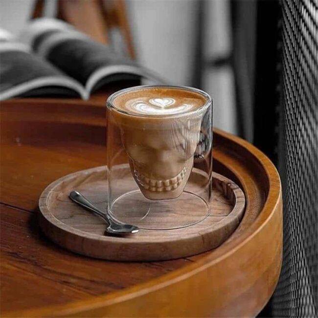 كوب من زجاج البوروسيليكات مقاوم للحرارة على شكل جمجمة ثلاثية الابعاد للشاي والقهوة والمشروبات الباردة 150 مل
