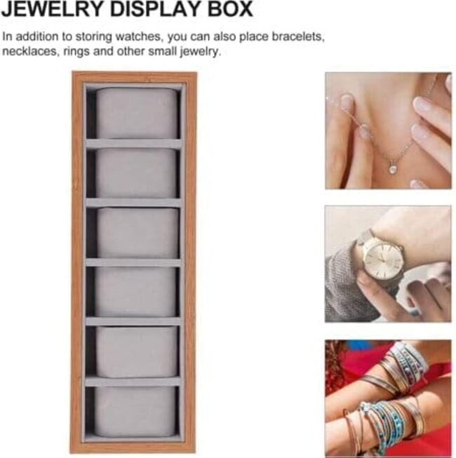 High Quality Bamboo Wooden Organizer Box for Jewelry Watches Organization -6 Sections-(33cm*11cm)-suitable for Dressing Room