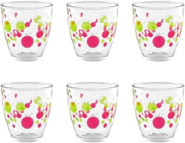 Pasabahce Large Cups Set of 6 -Aqua Pois - (285ml)- Suitable For Juice,Water and Cold Drinks -Turkey Made