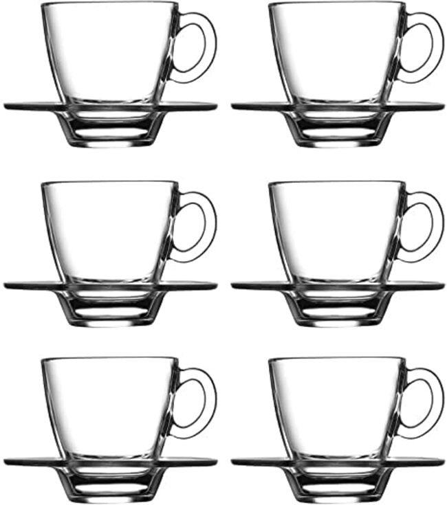 Pasabahce Aqua Espresso and Turkish Coffee Cups 6 with 6 Saucers- 72ml