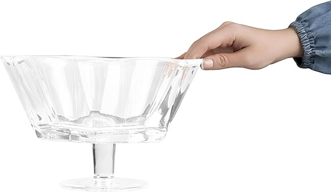 Footed Round Server Fruit Bowl (25.6cm)-Reflection-Hand Made Lead free Crystal Glass-Turkey Made