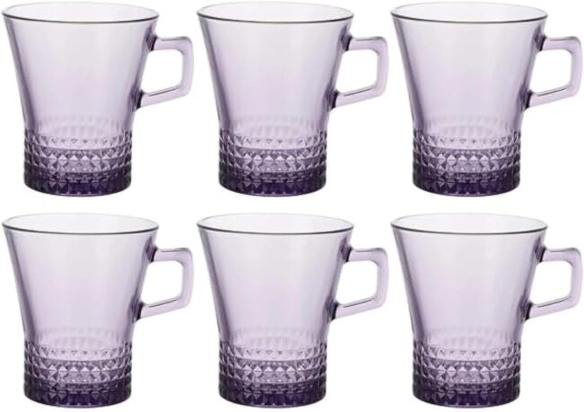 Pasabahce Tea Mug Set Kuvars -6 Cups- 250 ml -Purple Color-Turkey Origin