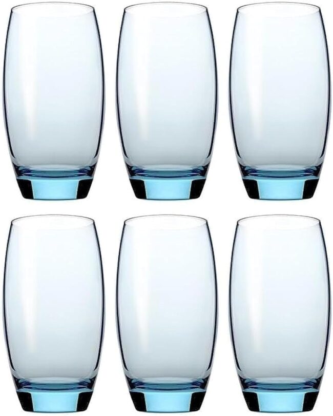 Pasabahce Large Juice Cups Set of 6 Barrel- 500 ml -Turquoise Color- Turkey Origin