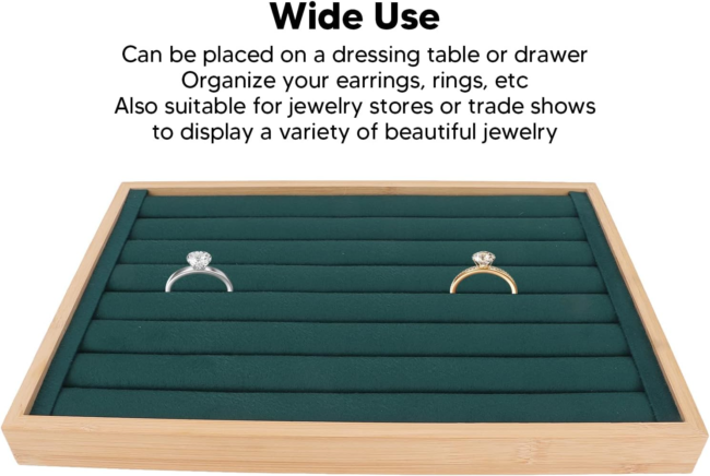 Wooden Organizer Tray For Jewelry And Accessories Necklace ,Rings And Earrings -(35 * 24 * 3Cm)- Green Velvet