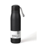 زجاجة مياه، قارورة مفرغة من الهواء معزولة بطبقة مزدوجة من الستانلس ستيل، زجاجة رياضية مانعة للتسرب بفتحة واسعة سهلة التعامل (550 مل) اسود غير لامع