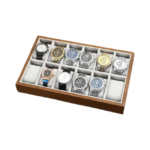 صندوق منظم من خشب البامبو عالي الجودة، منظم للساعات والمجوهرات - مكون من 12 قسم - (35×24 سم) مناسب لغرفة الملابس