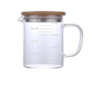كوب قياس متدرج بمقبض وغطاء متين من الخيزران - زجاج بوروسيليكات - (350 مل)