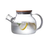 براد شاي سعة 1000 مل من زجاج بوروسيليكات البيريكس عالي الجودة مع فتلر من ستانلس ستيل وغطاء من خشب خيزران