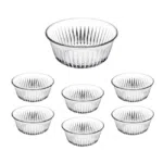 Pasabahce Frezya Round Glass Dessert Bowl Set of 7Pcs 1 Large Bowl(2650ml-24cm)+6 Small Bowls(330ml-12.5cm) Turkey Made