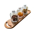 Pasabahce Basic Glass Dates 3 Bowls -(9cm) 230ml + Wooden Tray