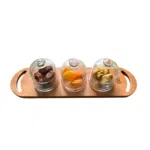 Pasabahce Basic Glass Dates 3 Bowls -(9cm) 230ml + Wooden Tray - Image 3