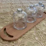 Pasabahce Basic Glass Dates 3 Bowls -(9cm) 230ml + Wooden Tray - Image 4