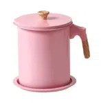 1.4 L Modern Stylish Style Iron Oil Strainer Container with Strainer and Lid -Pink Color