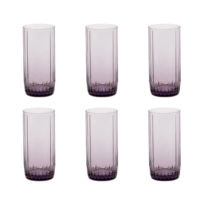 Pasabahce Large Juice and Water Cups Set of 6 - Leia Hi Ball-Purple- 310ml - Image 1