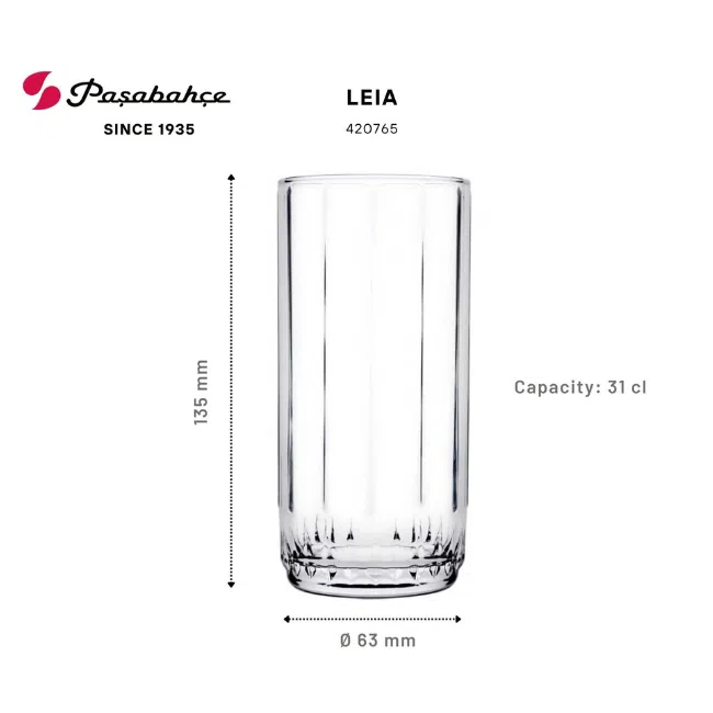 Pasabahce Large Juice and Water Cups Set of 6 - Leia Hi Ball-Purple- 310ml - Image 4