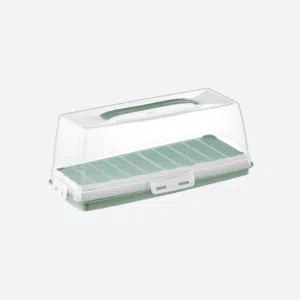 Dunya Plastic Rectangle Cake & Toast Carrier Box With Clip Lock Cover-BPA Free-(37 * 7.5cm)-Turkey Made Green