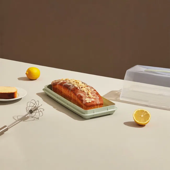 Dunya Plastic Rectangle Cake & Toast Carrier Box With Clip Lock Cover-BPA Free-(37 * 7.5cm)-Turkey Made White - Image 2