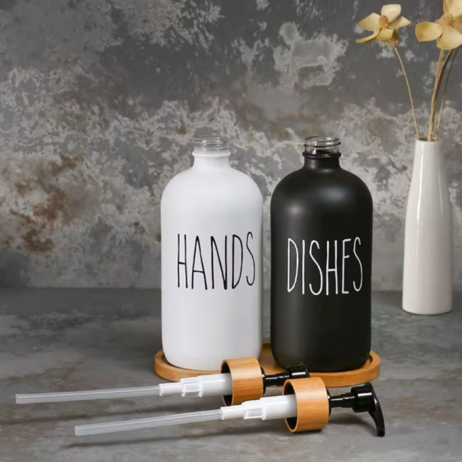 Dish & Hand Soap Dispenser 500ml Set of 2Pcs Refillable Soap Dispenser (Black &White)