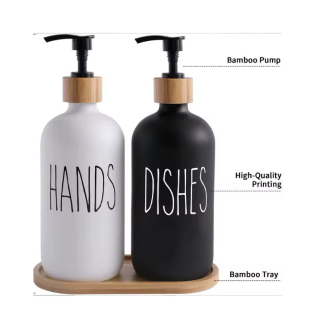 Dish & Hand Soap Dispenser 500ml Set of 2Pcs Refillable Soap Dispenser (Black &White)