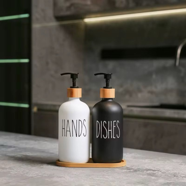 Dish & Hand Soap Dispenser 500ml Set of 2Pcs Refillable Soap Dispenser (Black &White)