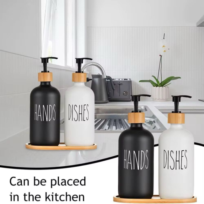 Dish & Hand Soap Dispenser 500ml Set of 2Pcs Refillable Soap Dispenser (Black &White)
