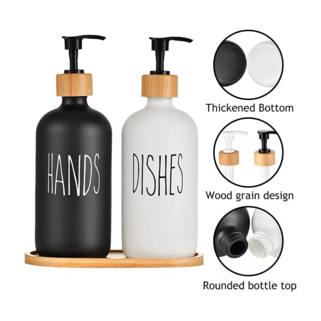 Dish & Hand Soap Dispenser 500ml Set of 2Pcs Refillable Soap Dispenser (Black &White)