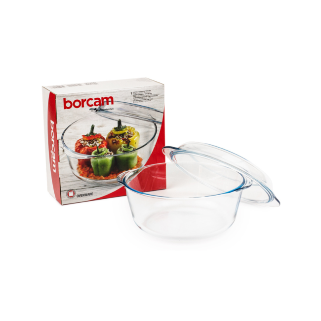 Borcam Oven Round Glass Casserole with Cover 3150ml-Turkey Made