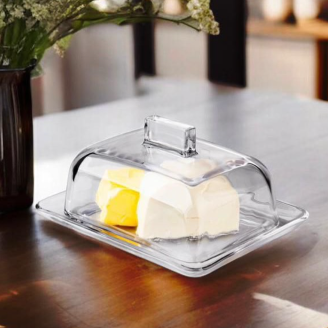 Glass Butter and Cheese Dish with Glass Lid Cover- (18*14*6.5cm)