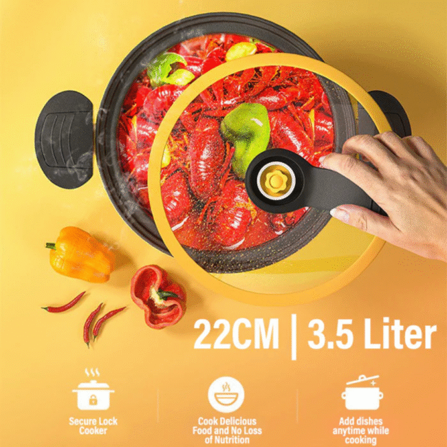 حلة طهي بالضغط ميكرو غير لاصقة 22 سم - 3.5 لتر، أصفر