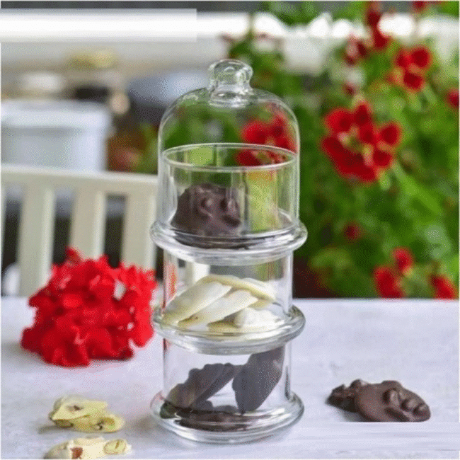 Pasabahce Candy and Treat Jar Three-Tiered Glass with Lid (22.2X9CM) Turkey Made