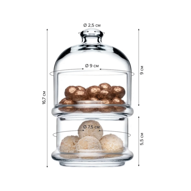 Pasabahce Candy and Treat Jar Two-Tiered Glass with Lid (16.7X9Cm) Turkey Made