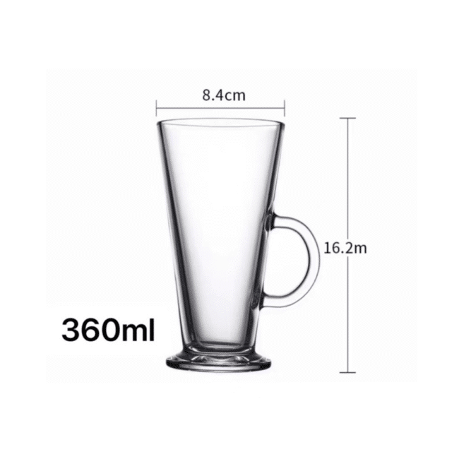Pasabahce Colombian Coffee Glass Mug with Handle 360ml Set of 6Pcs-Turkey Made