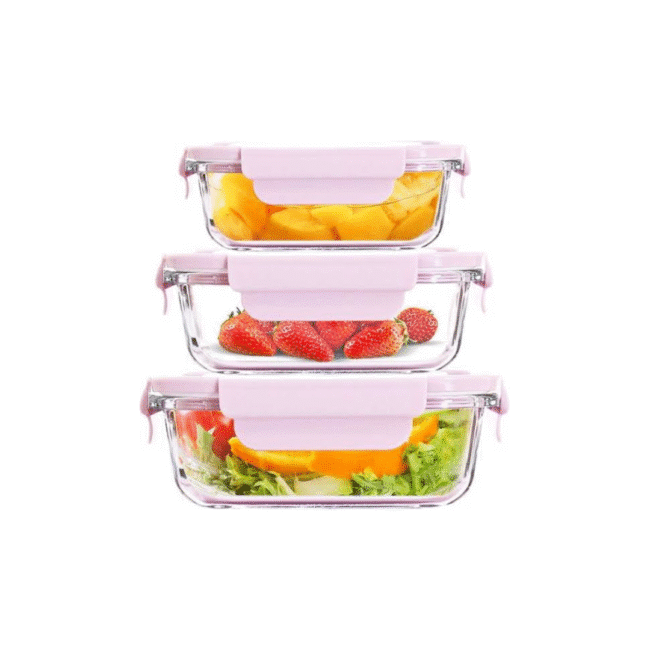Borosilicate Glass Food Storage Containers Set with Lids (1040-640-370ml)-Heat and freeze resistant